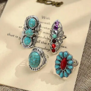Vintage Turquoise Chakra Rings Set