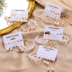 Pearl Crystal Gold Earrings Set
